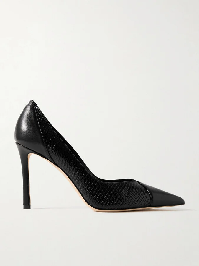 Jimmy Choo - Cass 95 Lizard-effect And Smooth Leather Pumps - Black