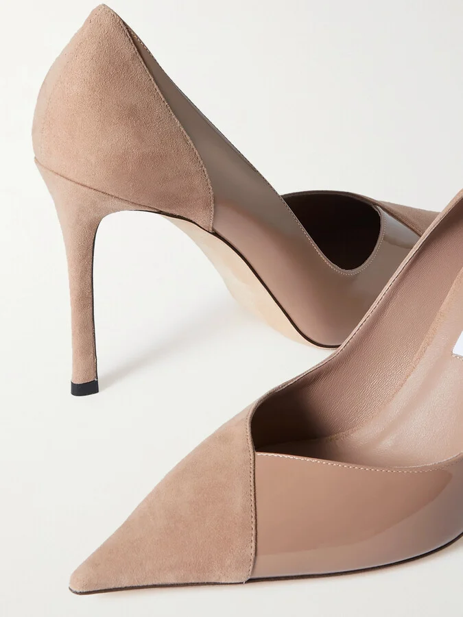 Jimmy Choo - Cass 95 Suede And Patent Leather Pumps - Neutrals - Image 4