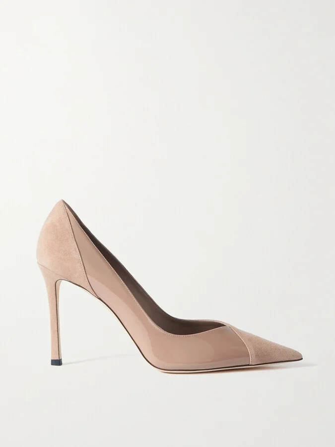 Jimmy Choo - Cass 95 Suede And Patent Leather Pumps - Neutrals