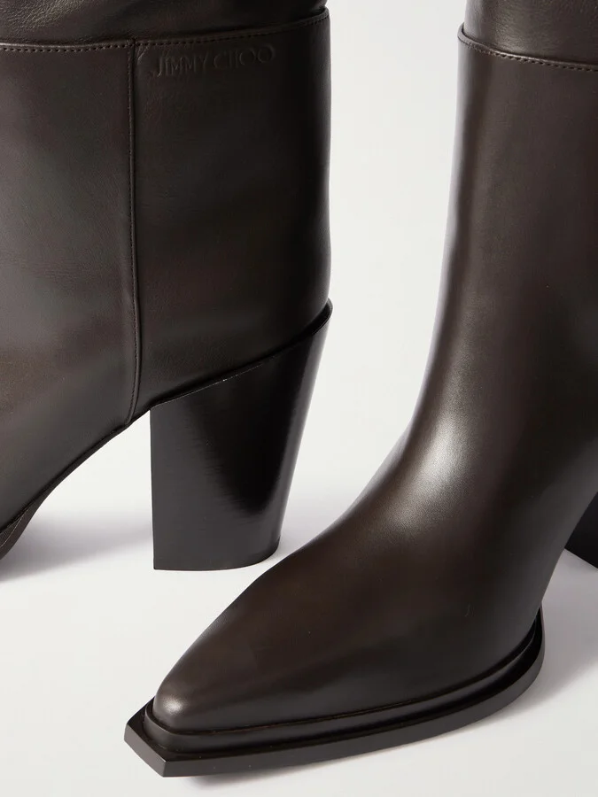 Jimmy Choo - Cece 80 Leather Point-toe Over-the-knee Boots - Brown - Image 4
