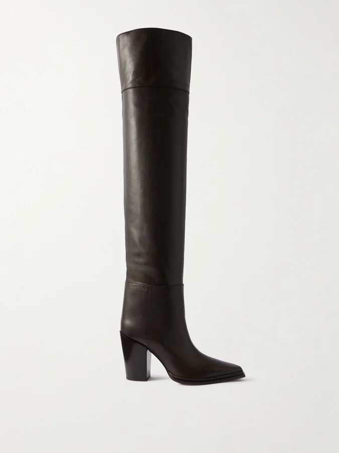 Jimmy Choo - Cece 80 Leather Point-toe Over-the-knee Boots - Brown