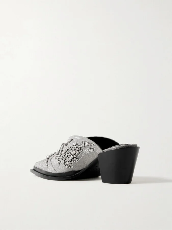 Jimmy Choo - Cece Ii 60 Embroidered Crystal-embellished Metallic Canvas Mules - Silver - Image 3