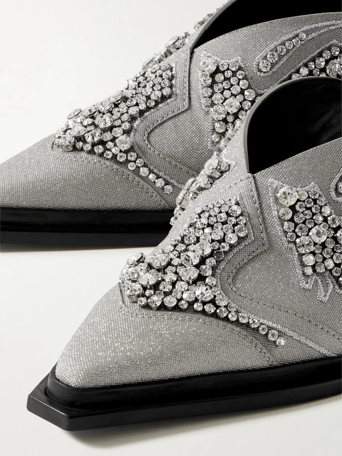 Jimmy Choo - Cece Ii 60 Embroidered Crystal-embellished Metallic Canvas Mules - Silver - Image 4