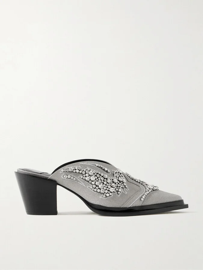 Jimmy Choo - Cece Ii 60 Embroidered Crystal-embellished Metallic Canvas Mules - Silver