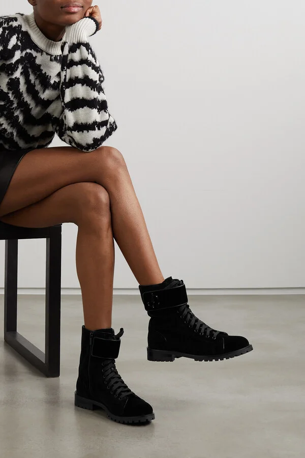 Jimmy Choo - Ceirus Logo-embellished Velvet Ankle Boots - Black - Image 2