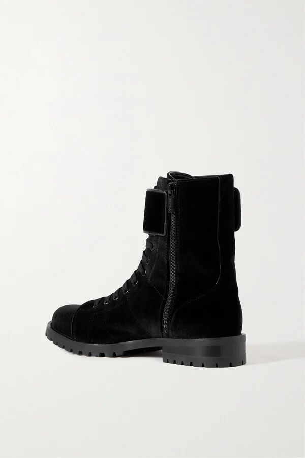Jimmy Choo - Ceirus Logo-embellished Velvet Ankle Boots - Black - Image 3