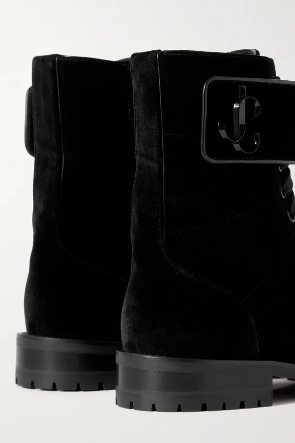 Jimmy Choo - Ceirus Logo-embellished Velvet Ankle Boots - Black - Image 4
