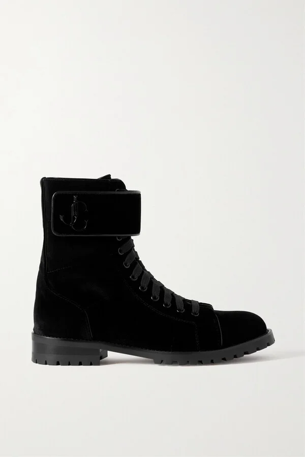 Jimmy Choo - Ceirus Logo-embellished Velvet Ankle Boots - Black