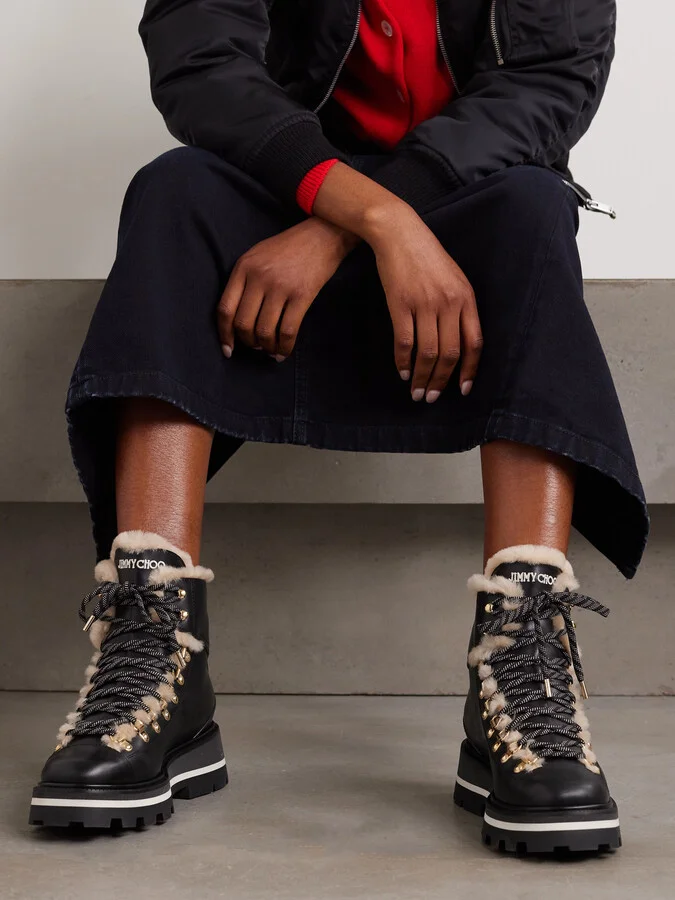 Jimmy Choo - Chike Shearling-trimmed Leather Combat Boots - Black - Image 2