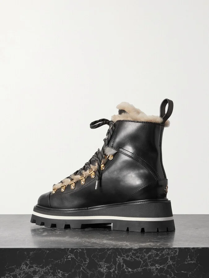 Jimmy Choo - Chike Shearling-trimmed Leather Combat Boots - Black - Image 3