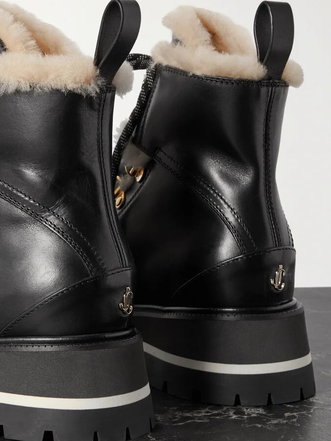 Jimmy Choo - Chike Shearling-trimmed Leather Combat Boots - Black - Image 4
