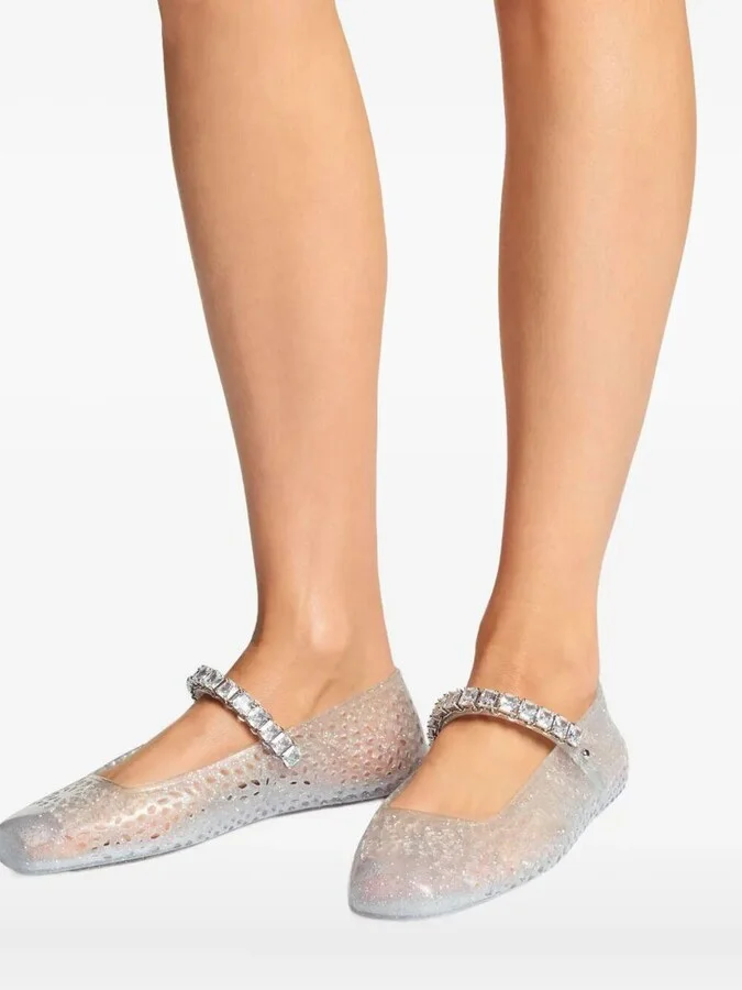Jimmy Choo Clear Jelly Ballerina Flats With Crystal Embellishment Shoes - Image 2