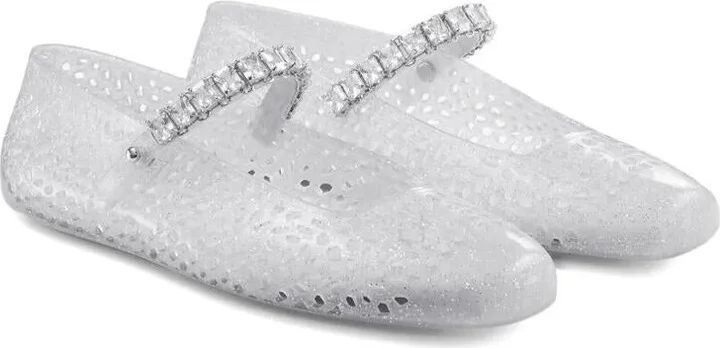 Jimmy Choo Clear Jelly Ballerina Flats With Crystal Embellishment Shoes - Image 4