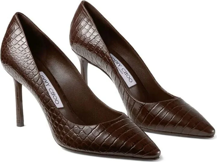 Jimmy Choo Croc Embossed Leather Romy 85 Pumps Shoes - Image 2