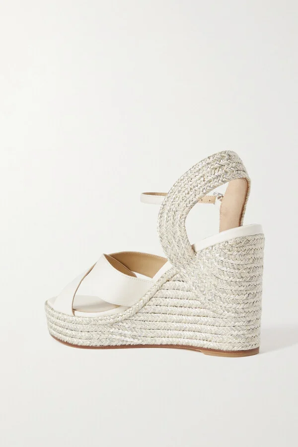 Jimmy Choo - Dellena 100 Leather Espadrille Wedge Sandals - White - Image 3