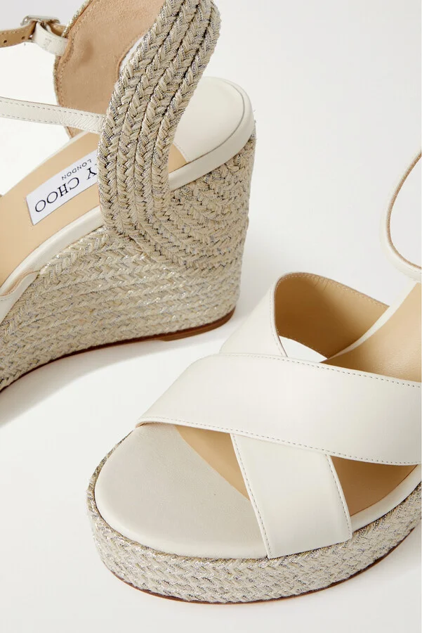 Jimmy Choo - Dellena 100 Leather Espadrille Wedge Sandals - White - Image 4