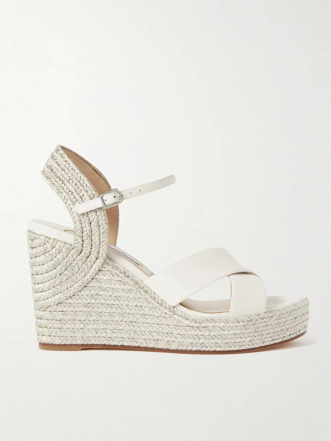 Jimmy Choo - Dellena 100 Leather Espadrille Wedge Sandals - White
