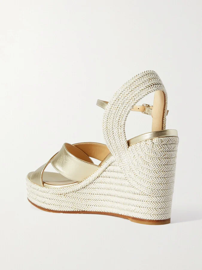 Jimmy Choo - Dellena 100 Metallic Leather Espadrille Wedge Sandals - Neutrals - Image 3