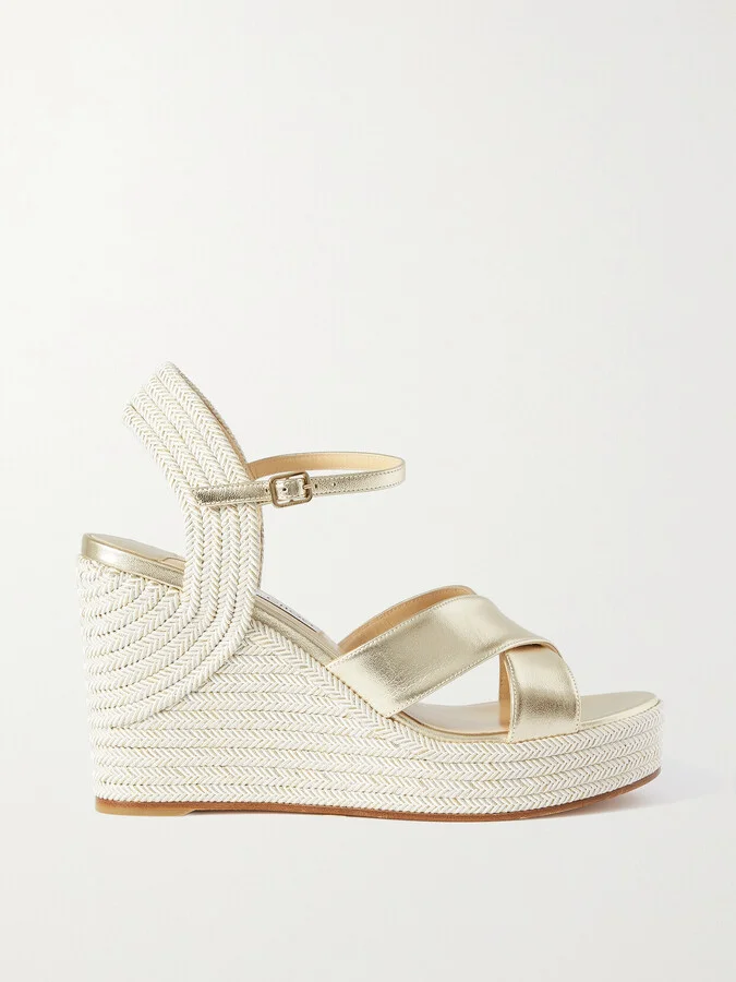 Jimmy Choo - Dellena 100 Metallic Leather Espadrille Wedge Sandals - Neutrals