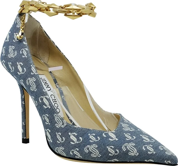 Jimmy Choo Denim Fabric Diamond Talura Pumps - Image 2