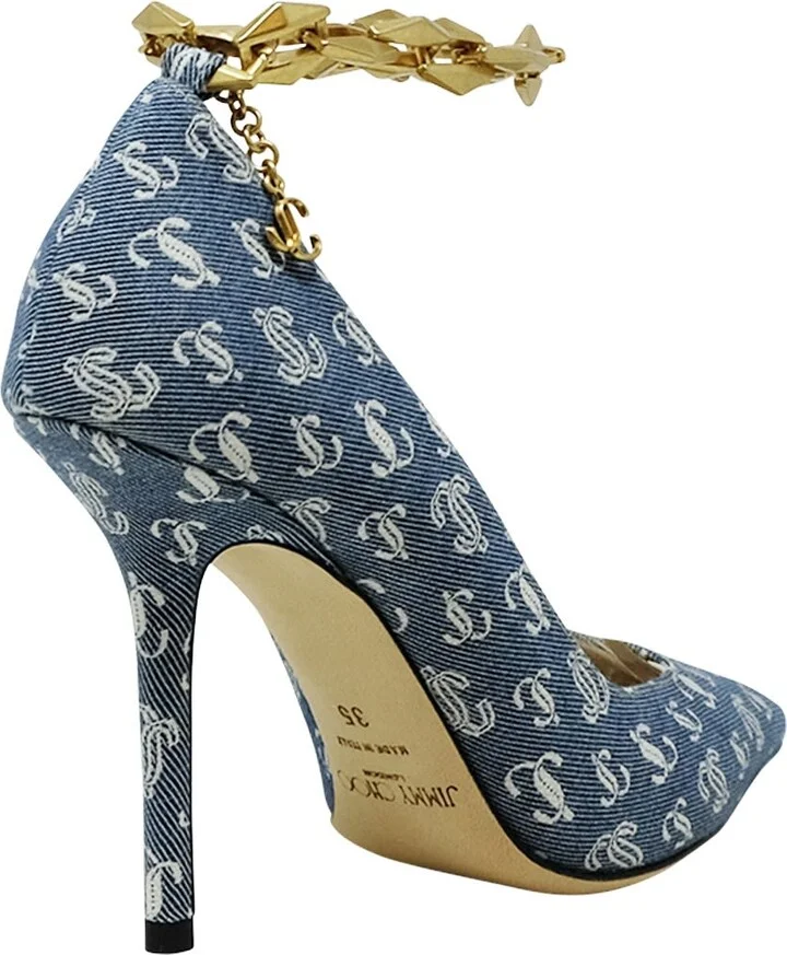 Jimmy Choo Denim Fabric Diamond Talura Pumps - Image 3
