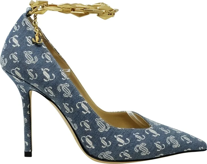 Jimmy Choo Denim Fabric Diamond Talura Pumps