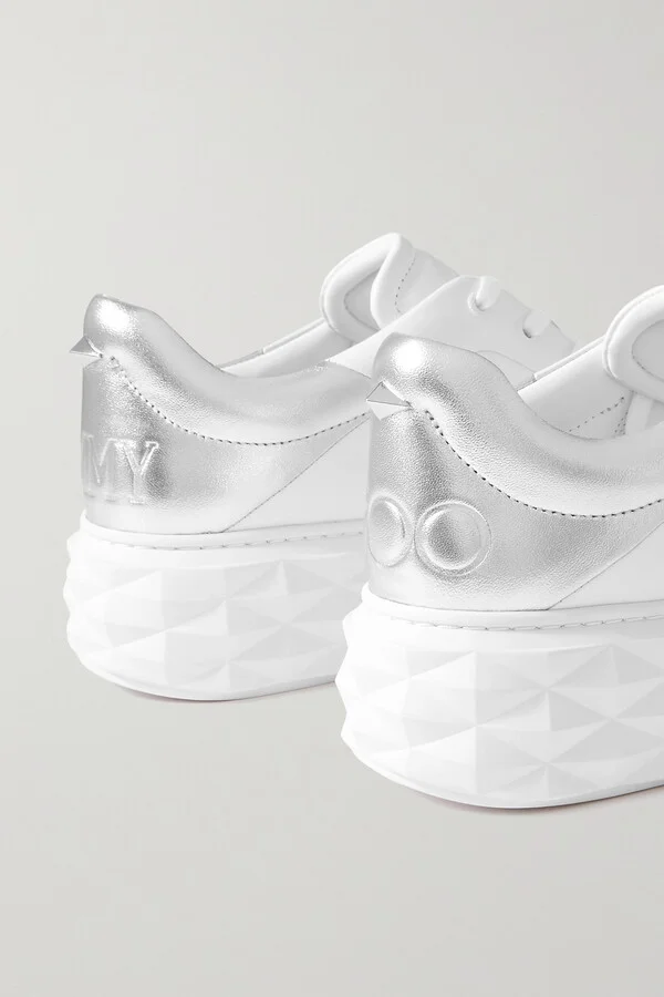 Jimmy Choo - Diamond Maxi Logo-debossed Metallic Leather Platform Sneakers - White - Image 4