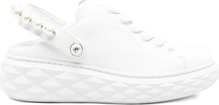 Jimmy Choo Diamond Maxi Pearl Leather Slippers