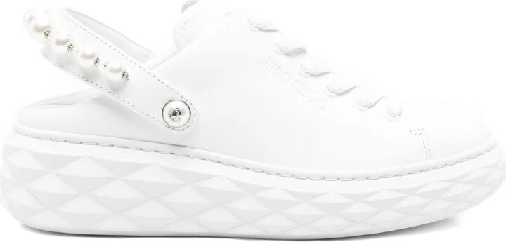 Jimmy Choo Diamond Maxi Pearl Leather Slippers