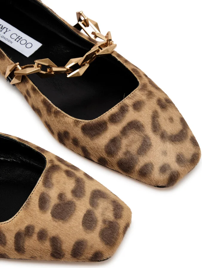 Jimmy Choo Diamond Tilda Leopard-print Calf-hair Flats - Image 3