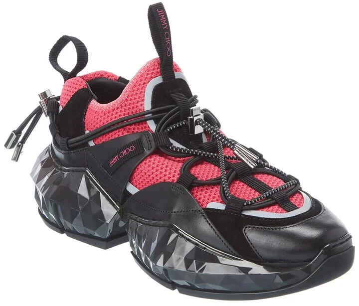 Jimmy Choo Diamond Trail/F Leather & Mesh Sneaker
