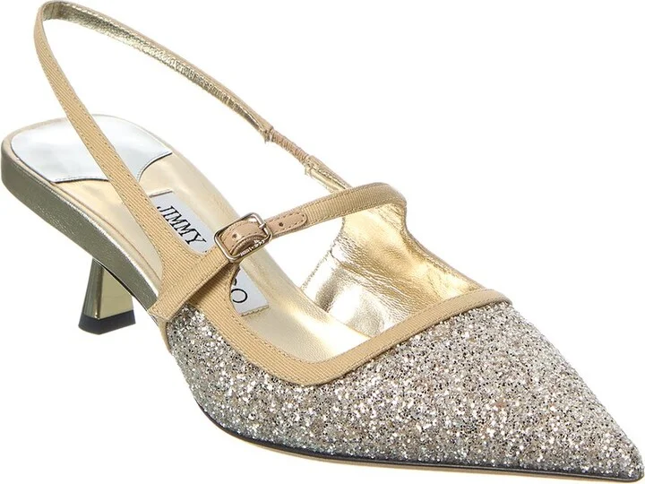 Jimmy Choo Didi 45 Glitter & Leather Slingback Pump