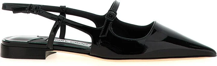 Jimmy Choo 'Didi' Black Leather Ballet Flats