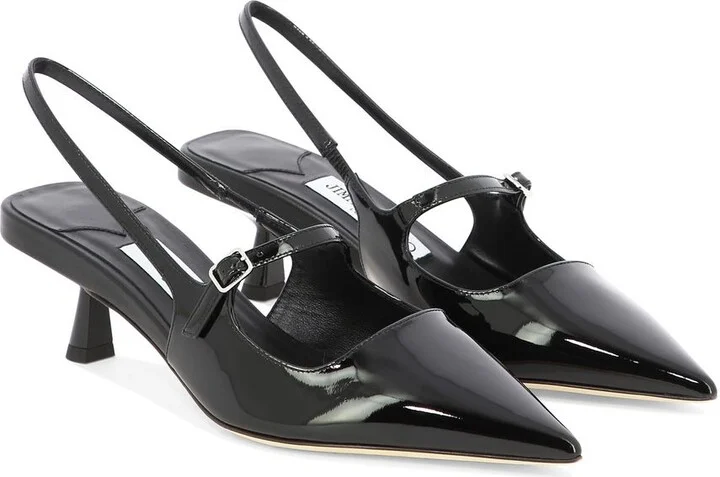 Jimmy Choo 'Didi' Black Leather Slingbacks