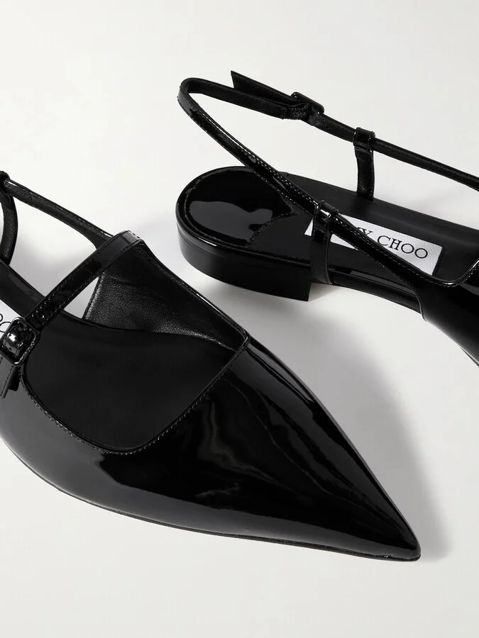 Jimmy Choo - Didi Patent-leather Slingback Point-toe Flats - Black - Image 4