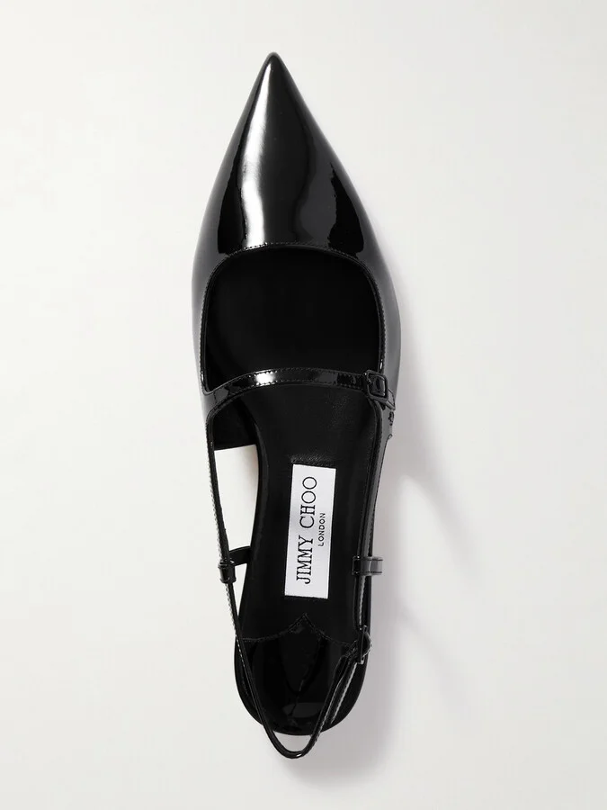 Jimmy Choo - Didi Patent-leather Slingback Point-toe Flats - Black - Image 5