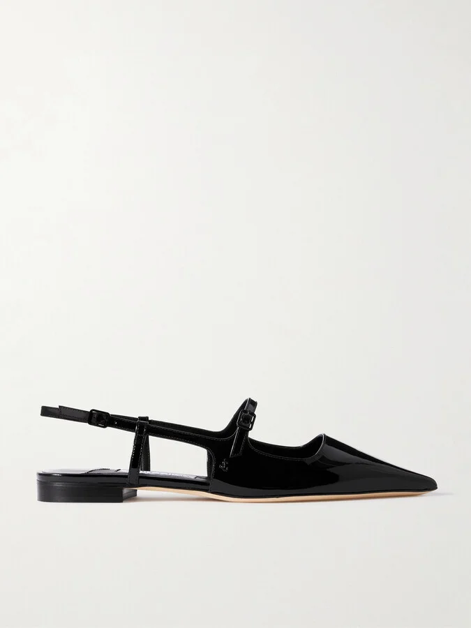 Jimmy Choo - Didi Patent-leather Slingback Point-toe Flats - Black