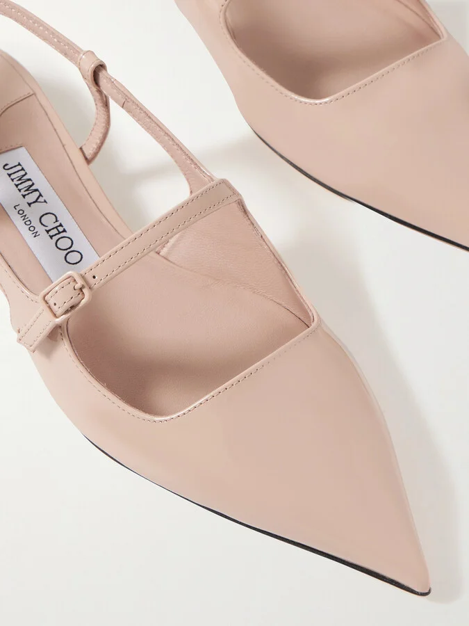 Jimmy Choo - Didi Patent-leather Slingback Point-toe Flats - Neutrals - Image 4