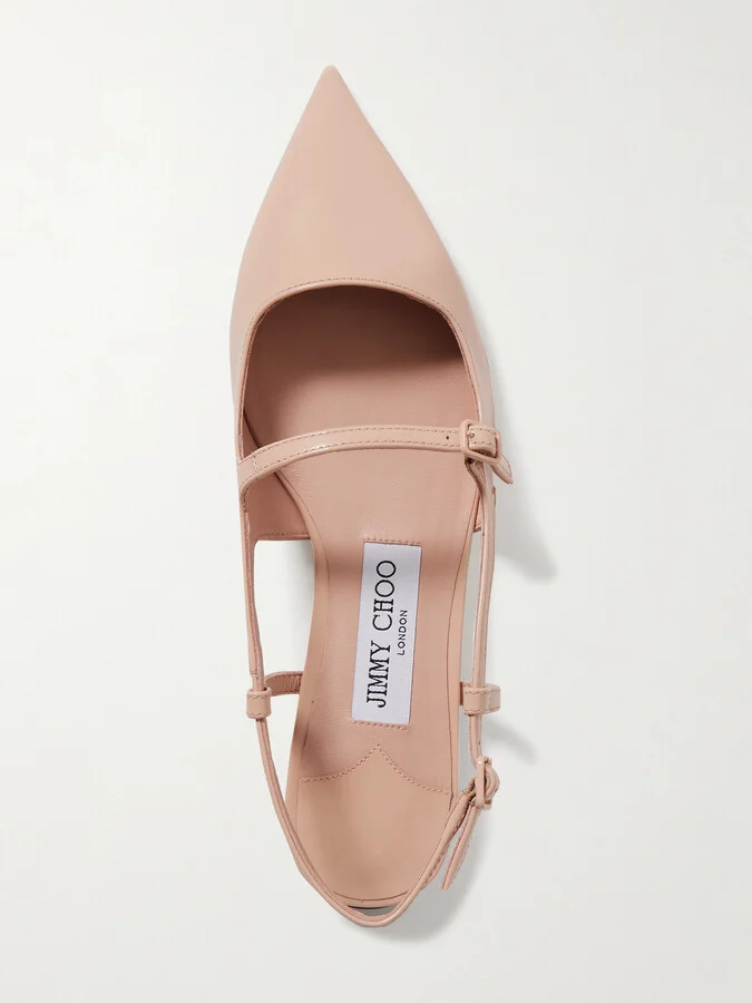 Jimmy Choo - Didi Patent-leather Slingback Point-toe Flats - Neutrals - Image 5