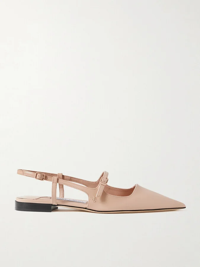 Jimmy Choo - Didi Patent-leather Slingback Point-toe Flats - Neutrals