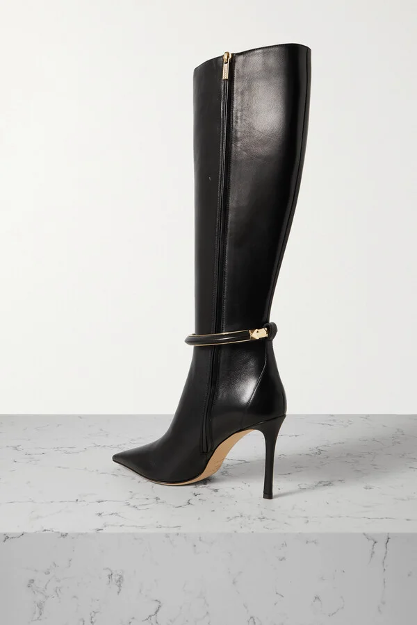 Jimmy Choo - Dreece 95 Embellished Leather Knee Boots - Black - Image 3