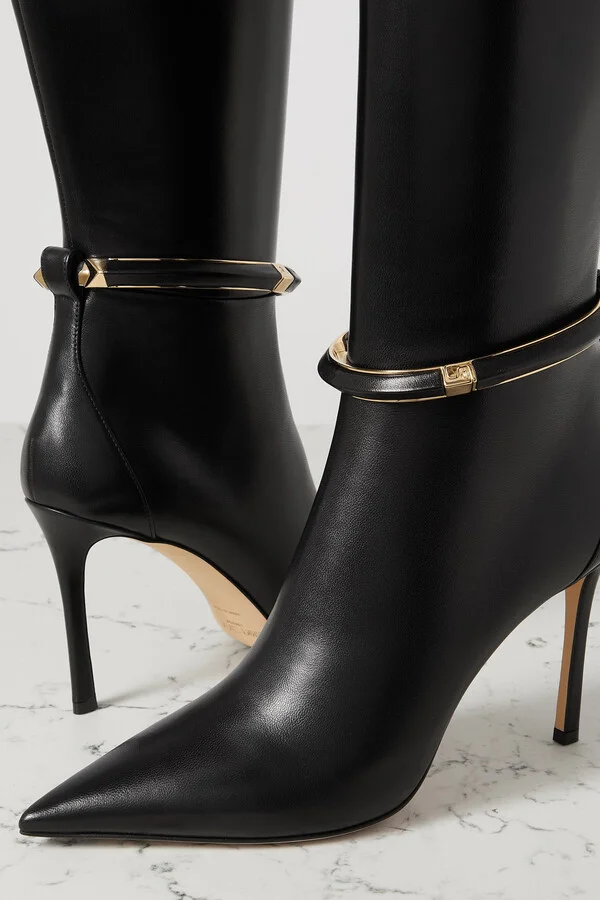 Jimmy Choo - Dreece 95 Embellished Leather Knee Boots - Black - Image 4