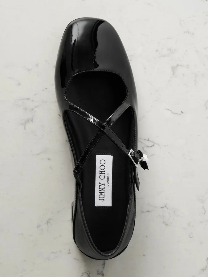 Jimmy Choo - Eleri Collapsible-heel Embellished Patent-leather Ballet Flats - Black - Image 5