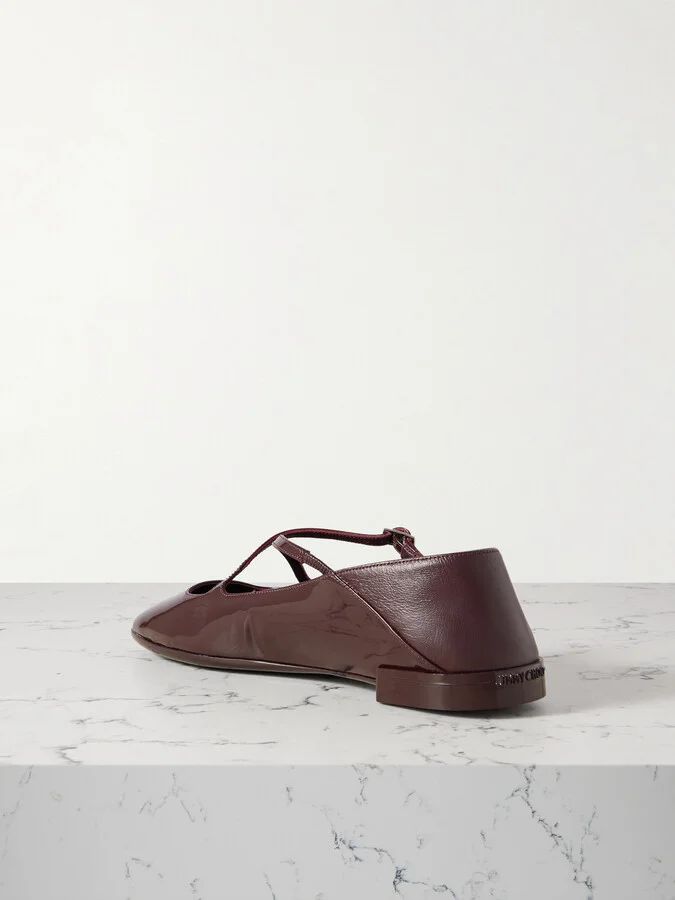 Jimmy Choo - Eleri Collapsible-heel Embellished Patent-leather Ballet Flats - Burgundy - Image 3
