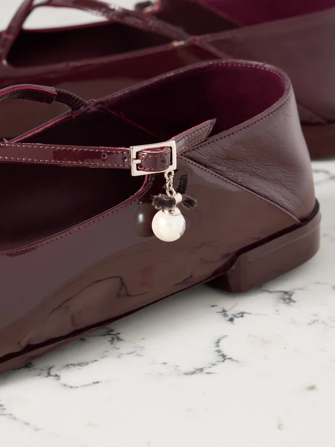 Jimmy Choo - Eleri Collapsible-heel Embellished Patent-leather Ballet Flats - Burgundy - Image 4