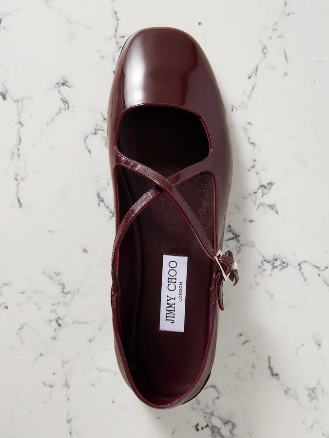 Jimmy Choo - Eleri Collapsible-heel Embellished Patent-leather Ballet Flats - Burgundy - Image 5