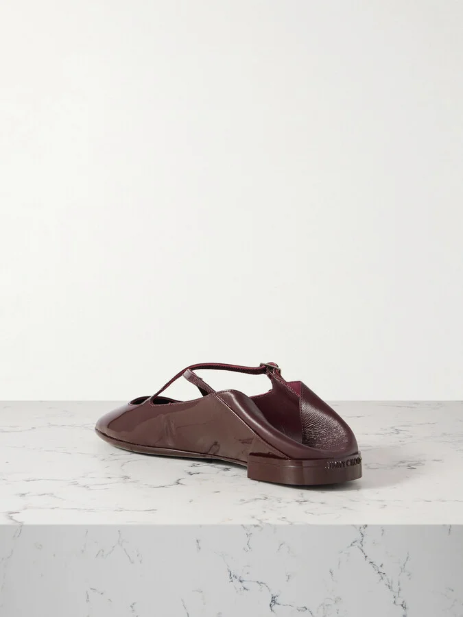 Jimmy Choo - Eleri Collapsible-heel Embellished Patent-leather Ballet Flats - Burgundy - Image 6