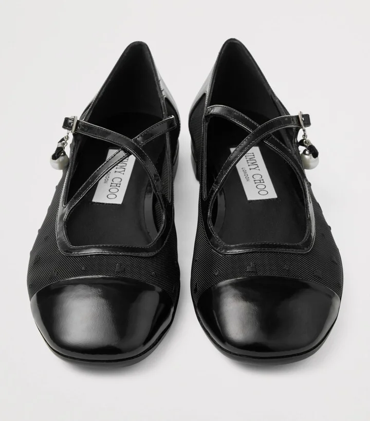 Jimmy Choo Eleri Patent Leather-Mesh Ballet Flats - Image 2