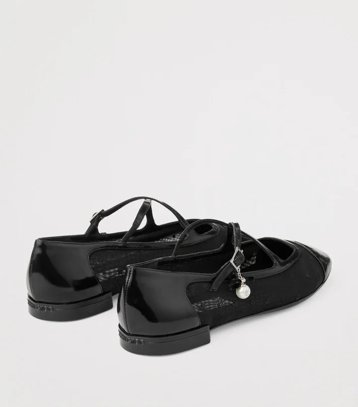 Jimmy Choo Eleri Patent Leather-Mesh Ballet Flats - Image 4