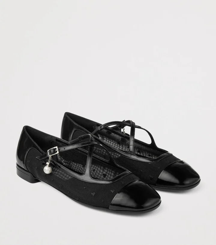 Jimmy Choo Eleri Patent Leather-Mesh Ballet Flats - Image 5